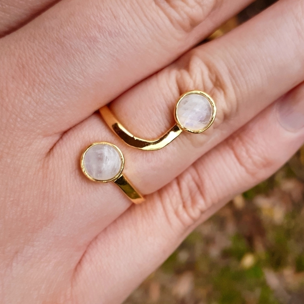Blue fire moonstone double ring